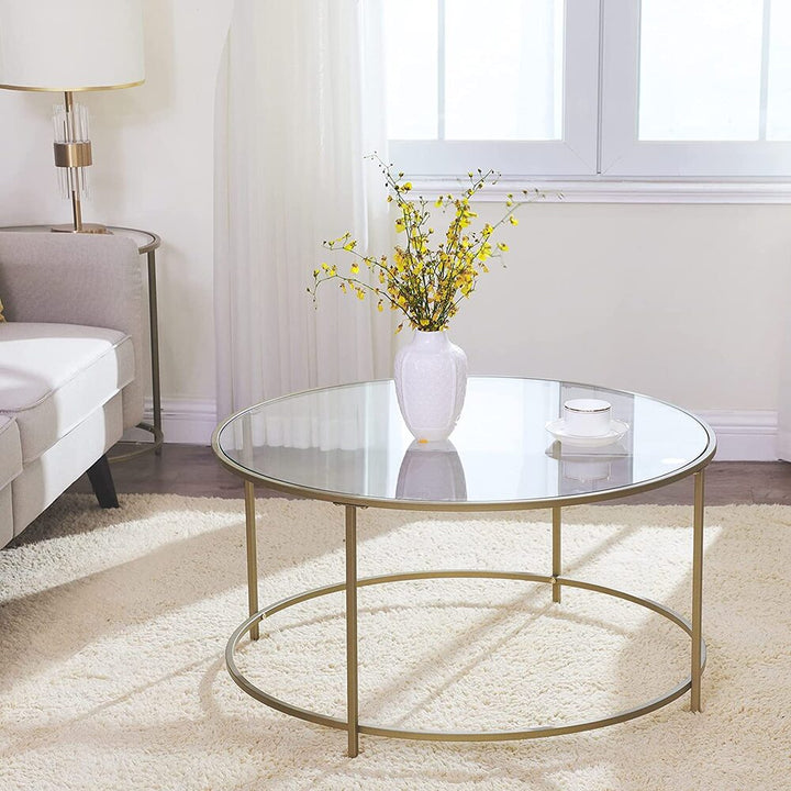 Gold & Glass Round Coffee Table 84cm