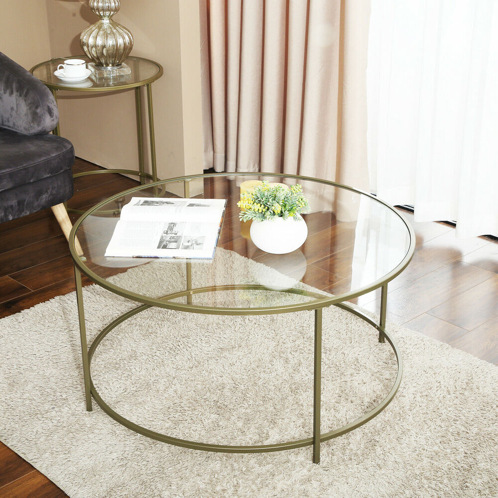 Gold & Glass Round Coffee Table 84cm