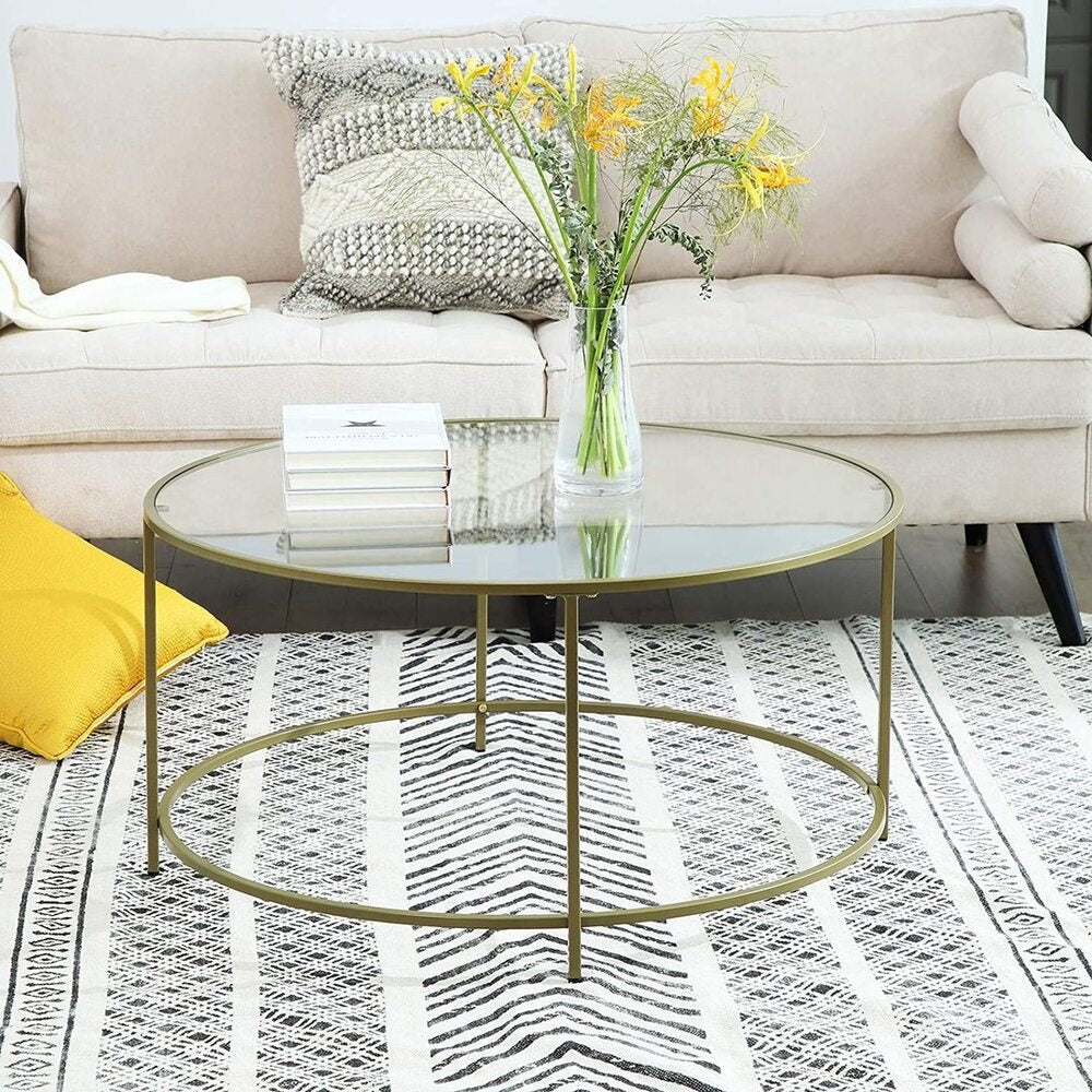 Gold & Glass Round Coffee Table 84cm