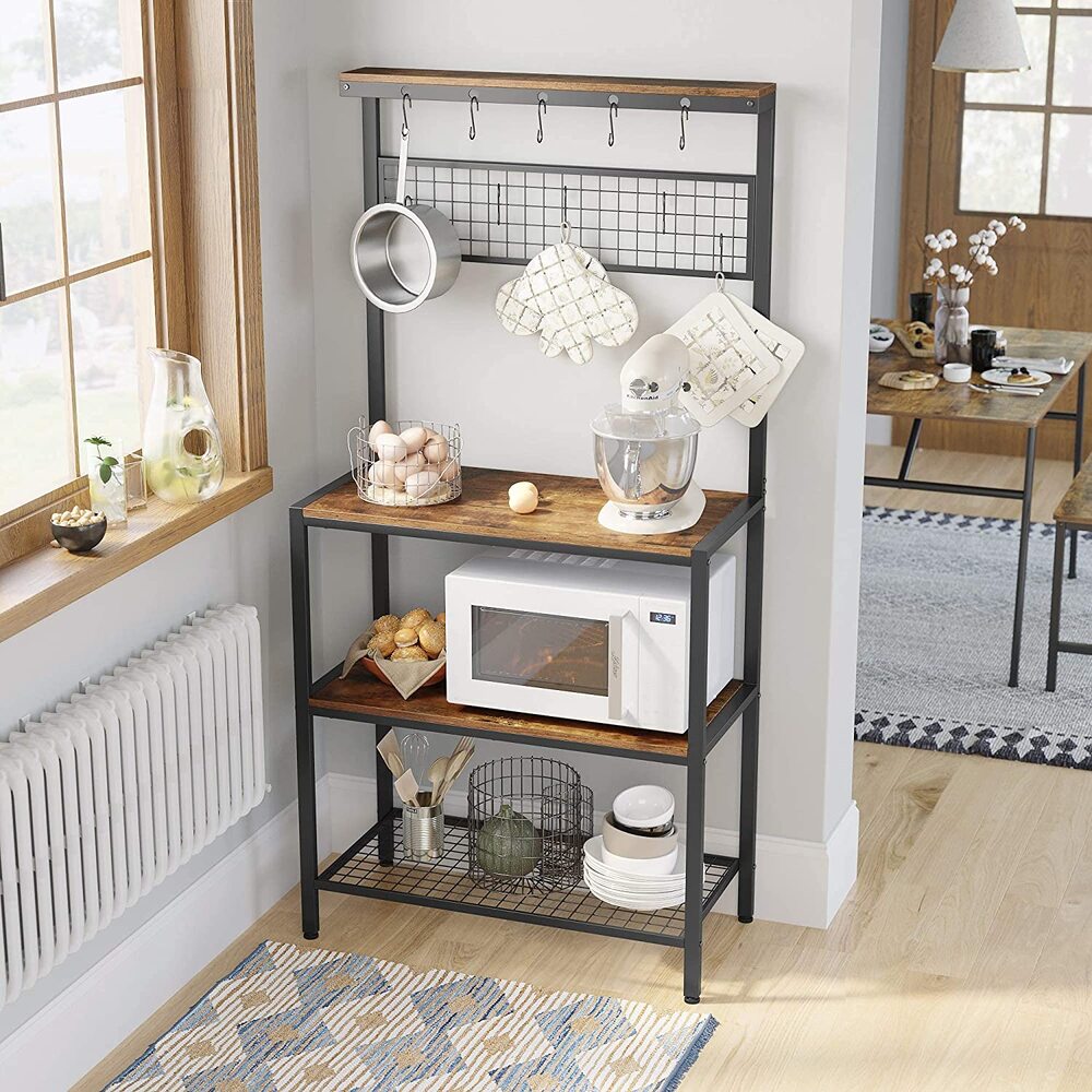 Modern Rustic Series Kitchen Storage Unit Baker's Rack Rustic Brown Homecoze