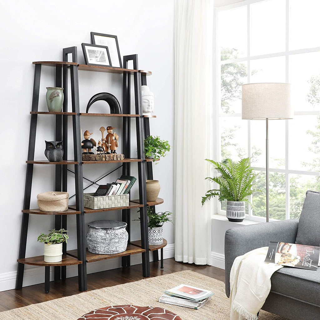 Modern Rustic 5 Tier Corner Bookcase