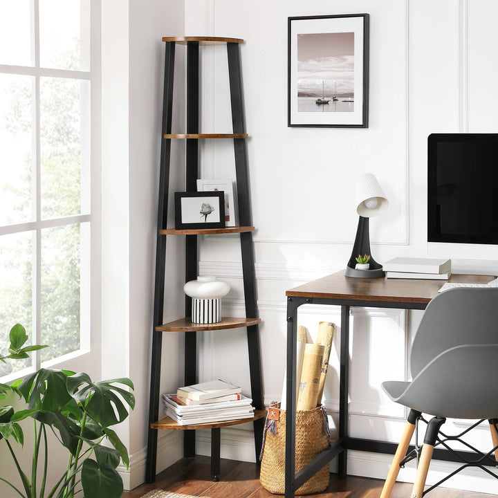 Modern Rustic 5 Tier Corner Bookcase