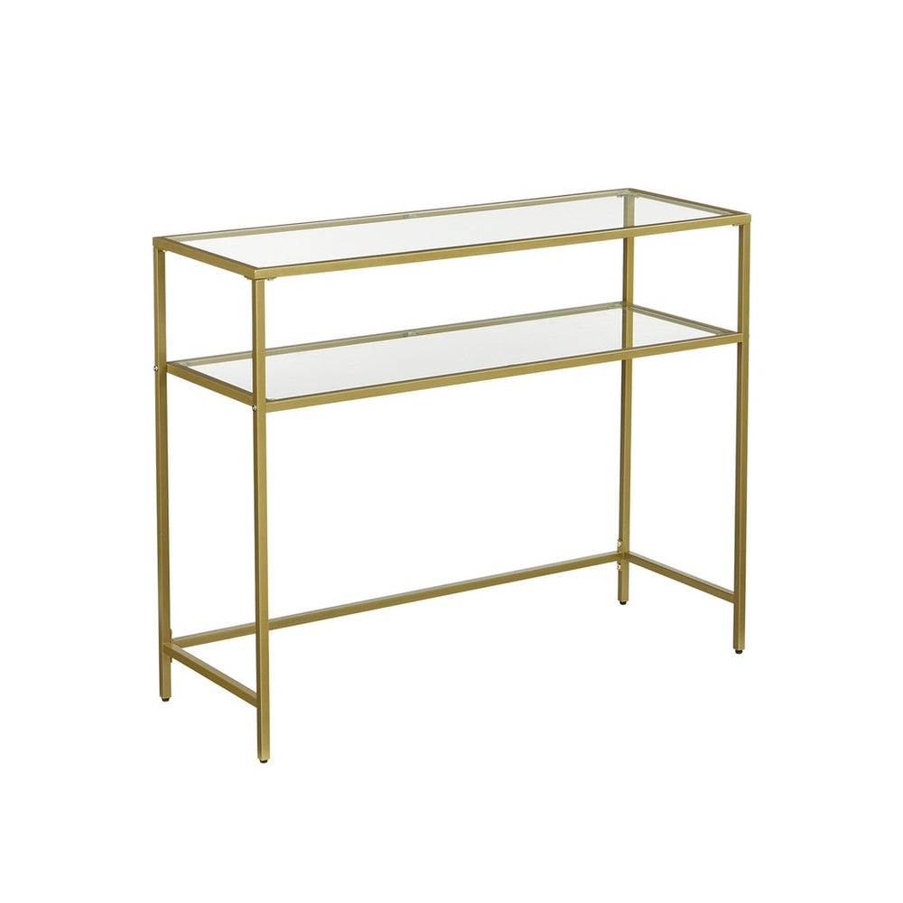 Modern Gold Frame 2 Tier Storage Console Table with Tempered Glass Top 100cm Homecoze