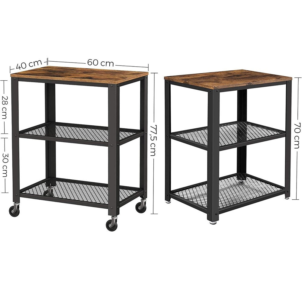 Modern Rustic Series Flat Top Serving Cart Trolley with Mesh Shelves - Rustic Brown Homecoze