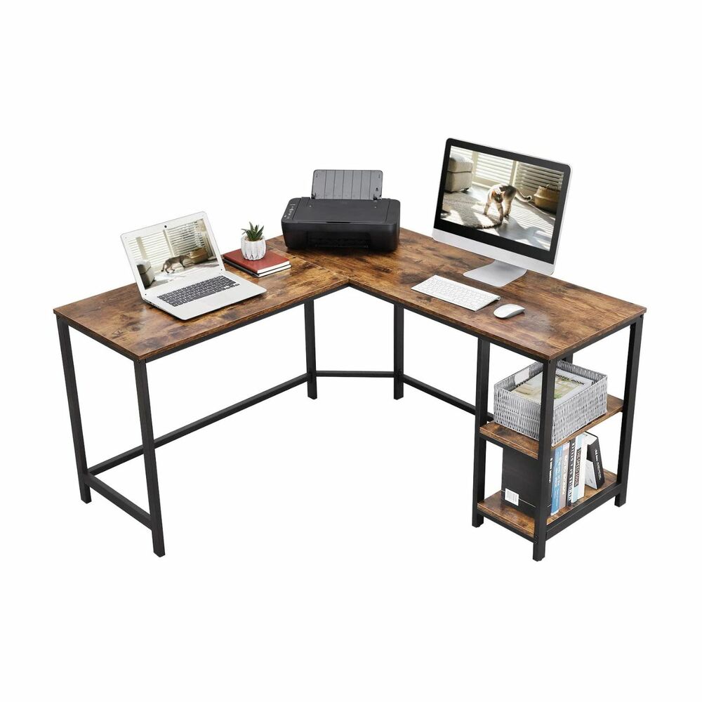 Modern Rustic Series L-Shaped Computer Desk Rustic Brown and Black Homecoze