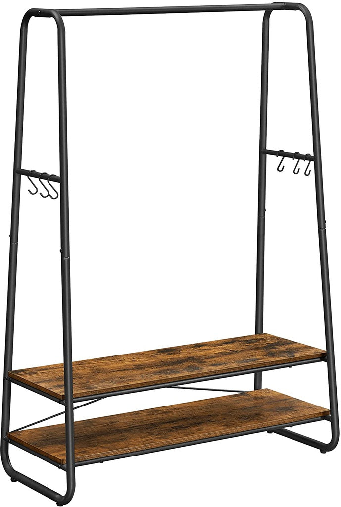 Modern Rustic Series Clothes Garment Rack with 2 Storage Shelves Homecoze