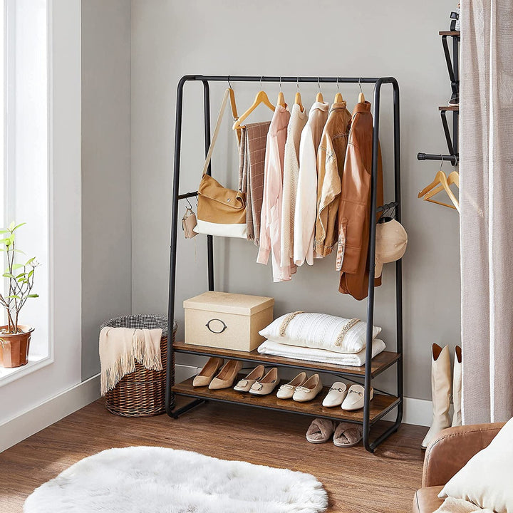 Modern Rustic Series Clothes Garment Rack with 2 Storage Shelves Homecoze