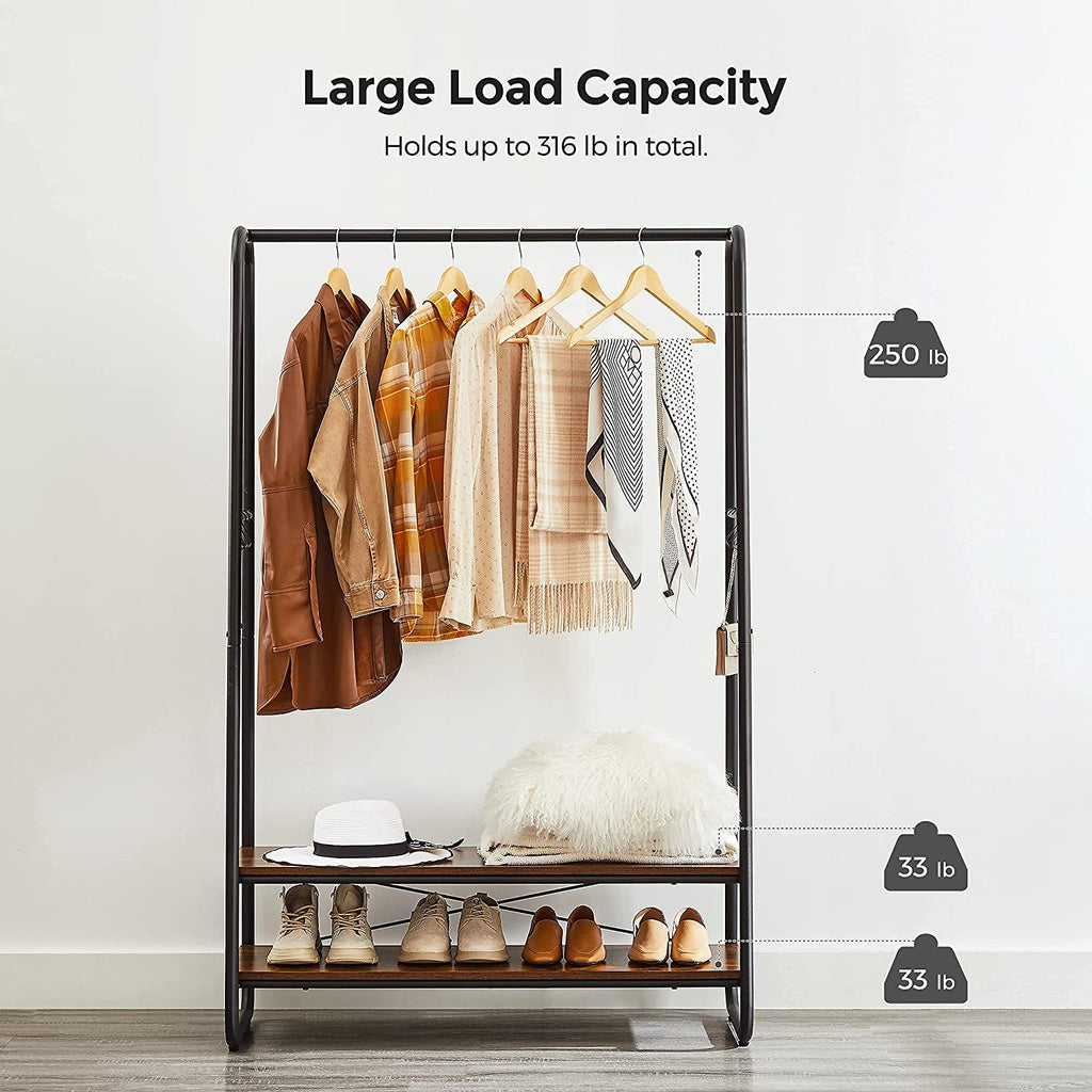 Modern Rustic Series Clothes Garment Rack with 2 Storage Shelves Homecoze