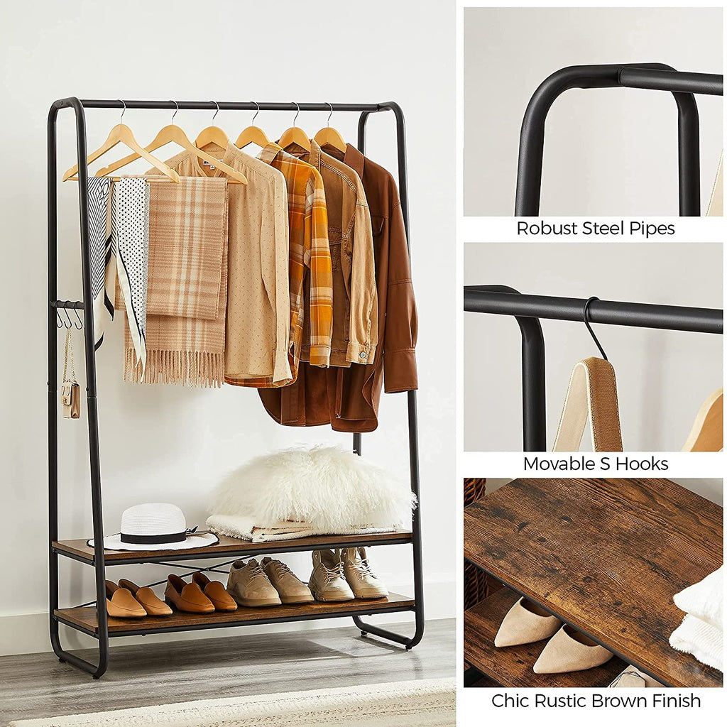 Modern Rustic Series Clothes Garment Rack with 2 Storage Shelves Homecoze