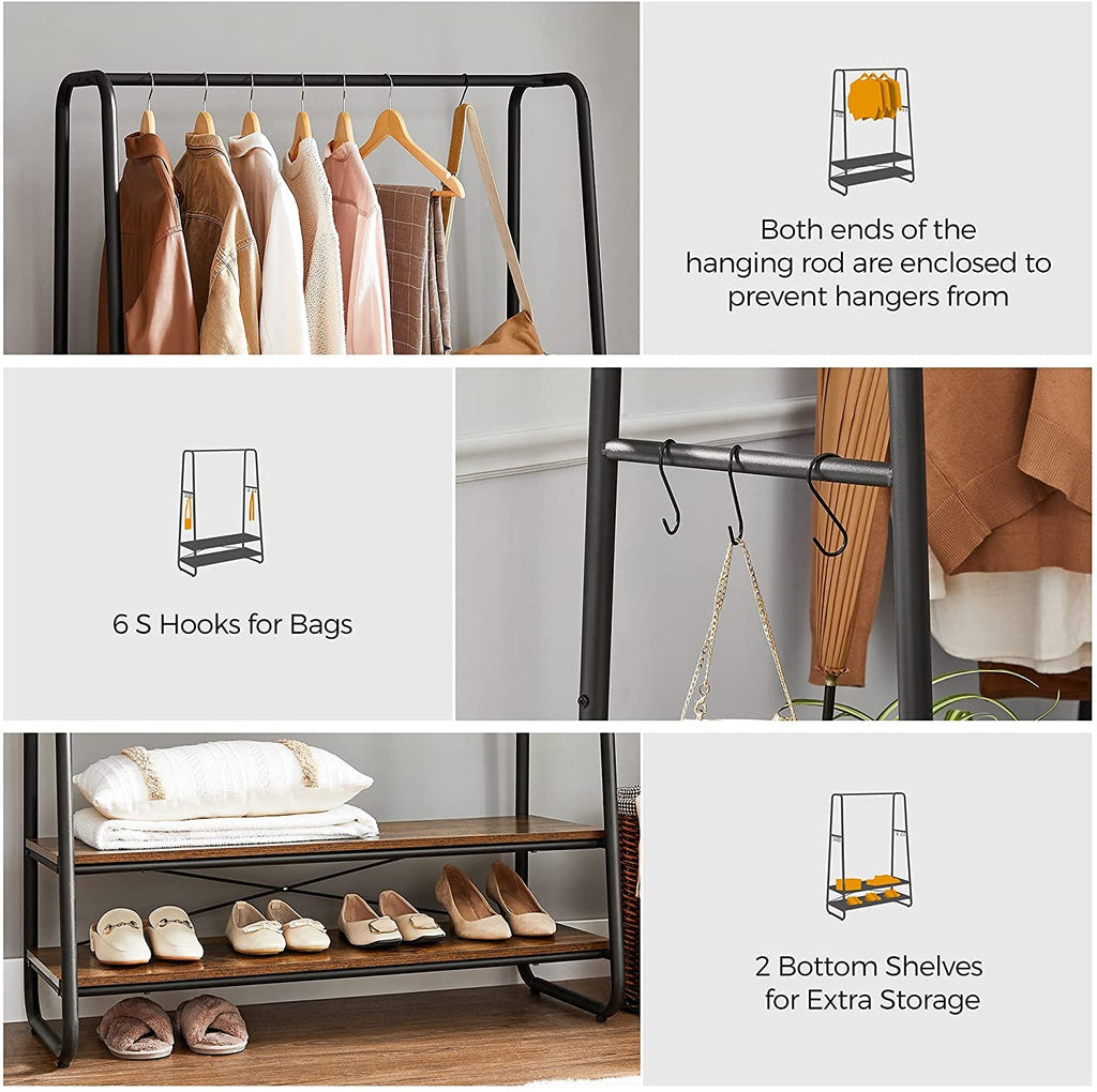 Modern Rustic Series Clothes Garment Rack with 2 Storage Shelves Homecoze