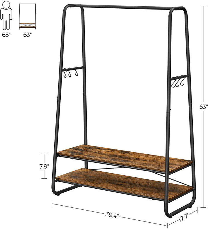 Modern Rustic Series Clothes Garment Rack with 2 Storage Shelves Homecoze