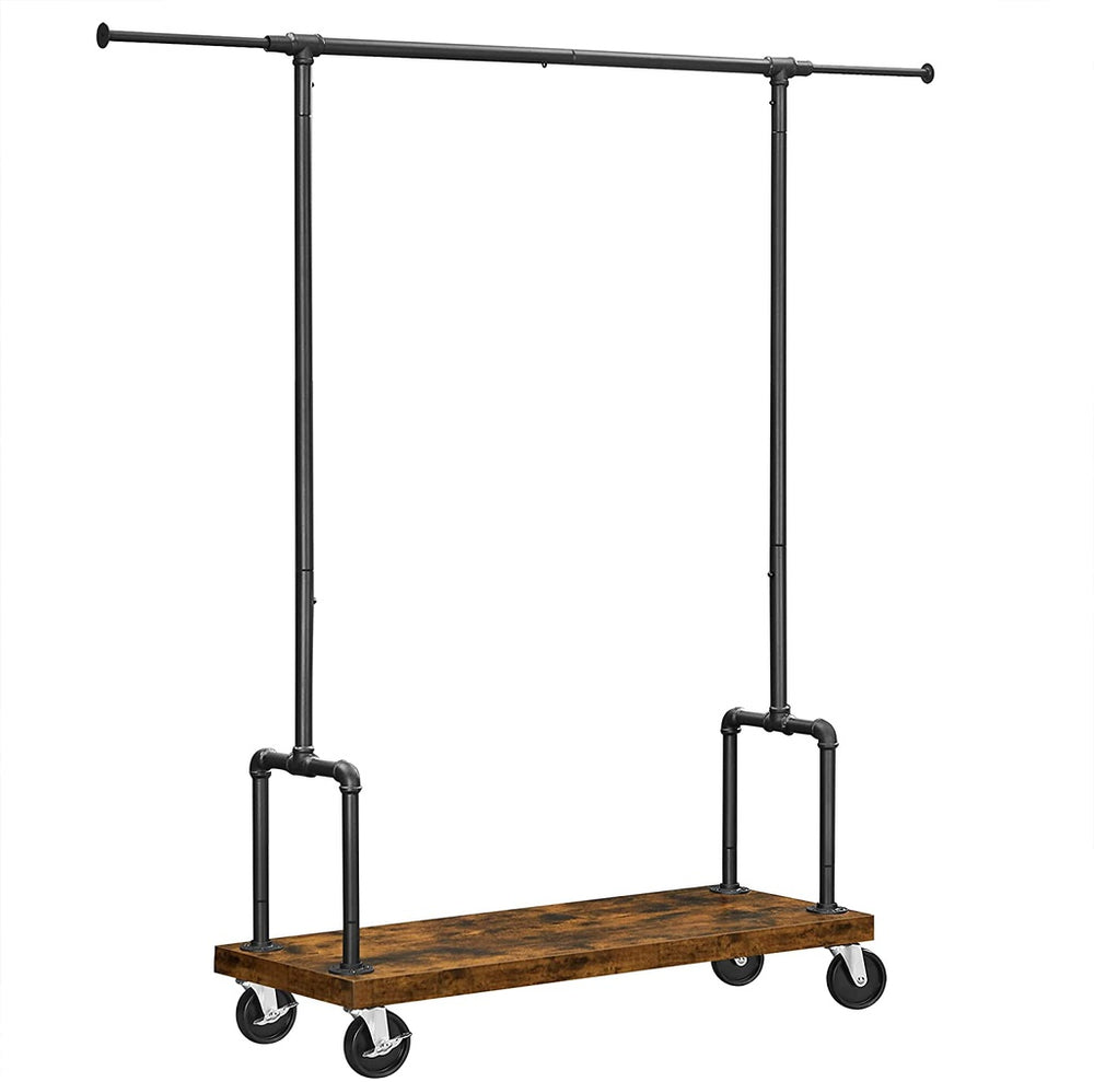 Modern Rustic Series Clothes Garment Rack Single Rail with Wheels Homecoze