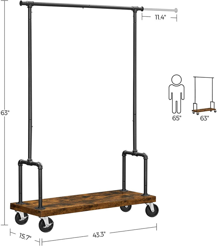 Modern Rustic Series Clothes Garment Rack Single Rail with Wheels Homecoze