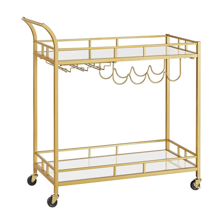 Gold & Glass Bar Cart Trolley with Wine Rack