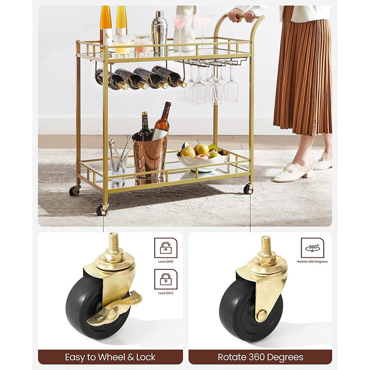 Gold & Glass Bar Cart Trolley with Wine Rack