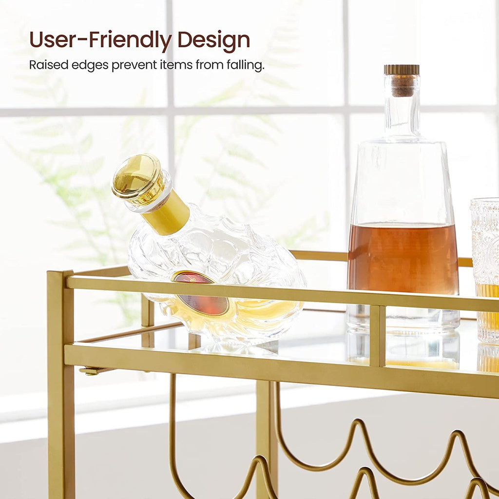 Gold & Glass Bar Cart Trolley with Wine Rack