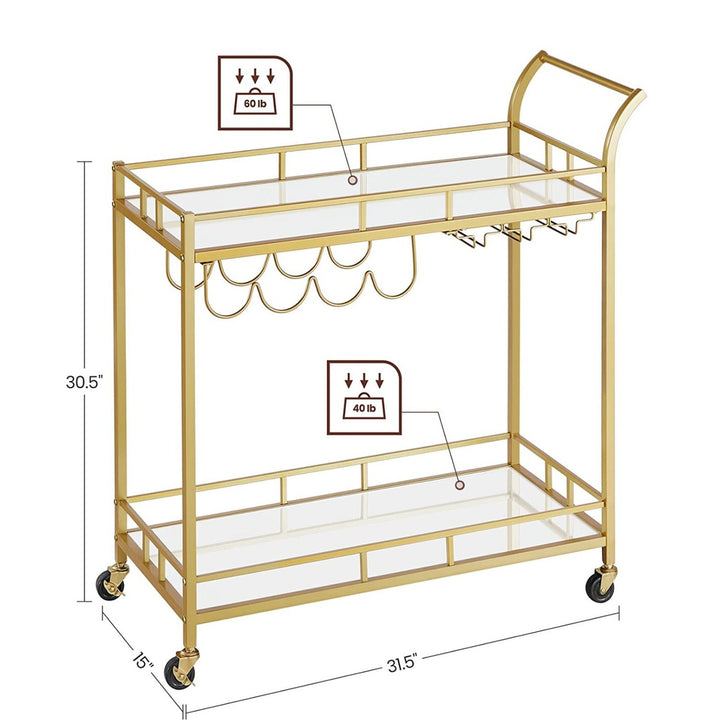 Gold & Glass Bar Cart Trolley with Wine Rack