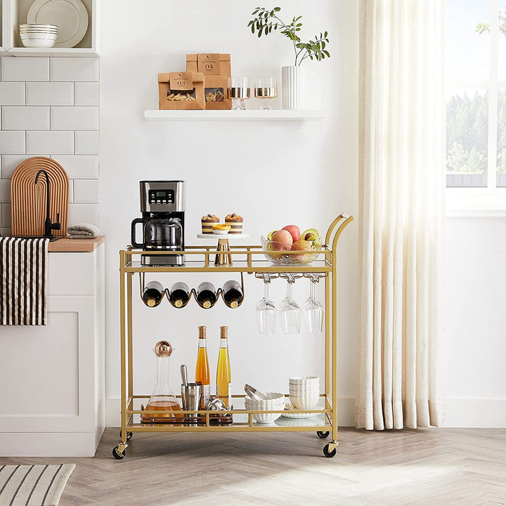 Gold & Glass Bar Cart Trolley with Wine Rack