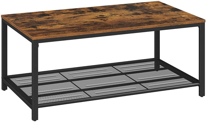 Modern Rustic Series Coffee Table with Dense Mesh Shelf - Rustic Brown Homecoze