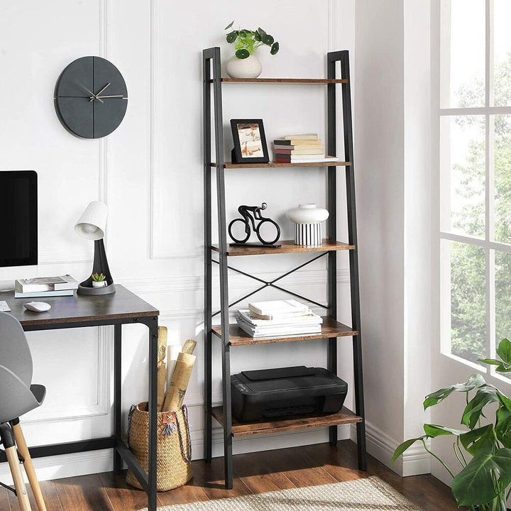 Modern Rustic Series 5 Tier Ladder Book Shelf - Rustic Brown Homecoze