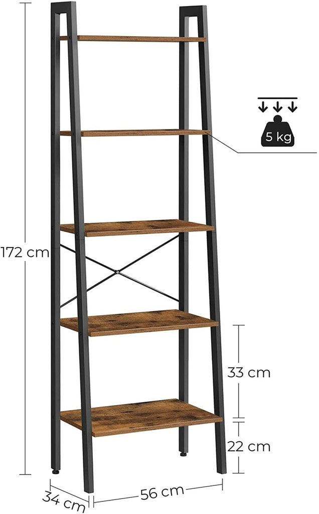 Modern Rustic Series 5 Tier Ladder Book Shelf - Rustic Brown Homecoze