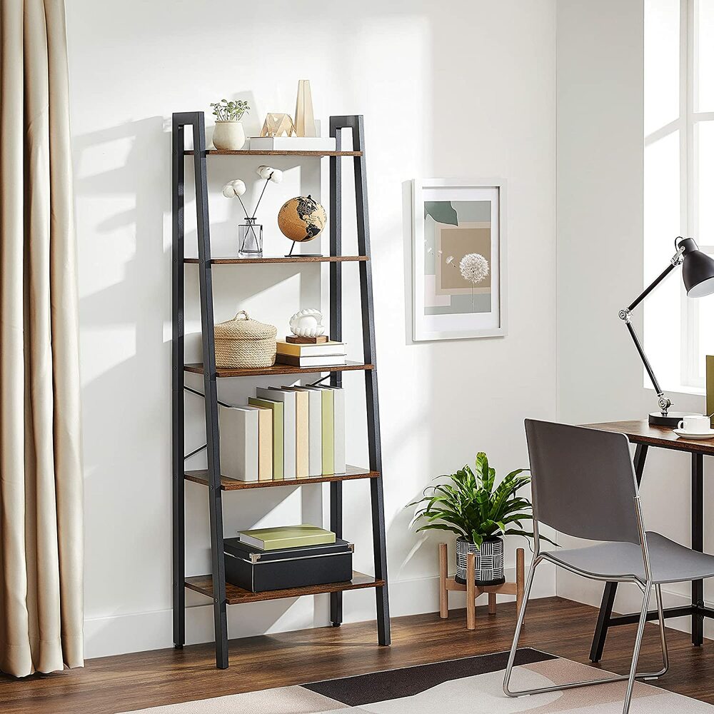 Modern Rustic Series 5 Tier Ladder Book Shelf - Rustic Brown Homecoze