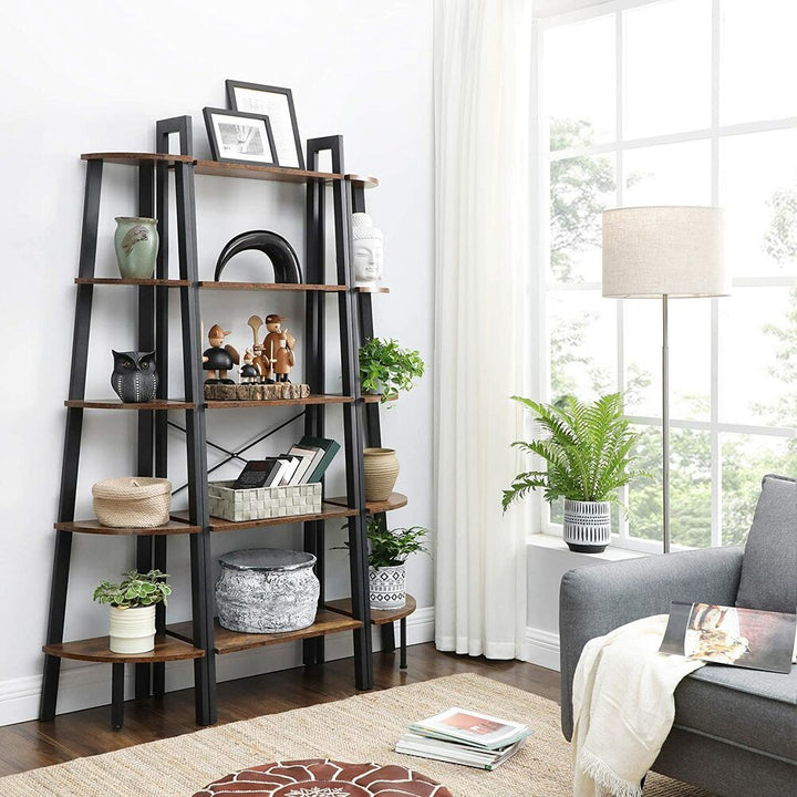 Modern Rustic Series 5 Tier Ladder Book Shelf - Rustic Brown Homecoze