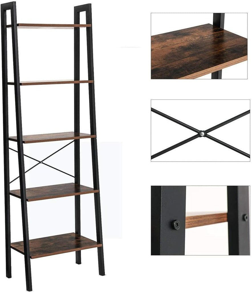 Modern Rustic Series 5 Tier Ladder Book Shelf - Rustic Brown Homecoze