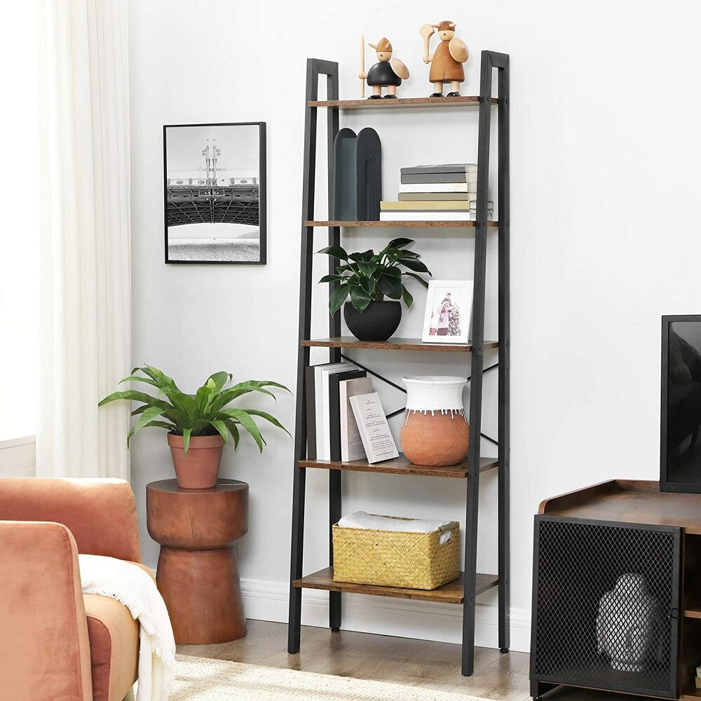 Modern Rustic Series 5 Tier Ladder Book Shelf - Rustic Brown Homecoze