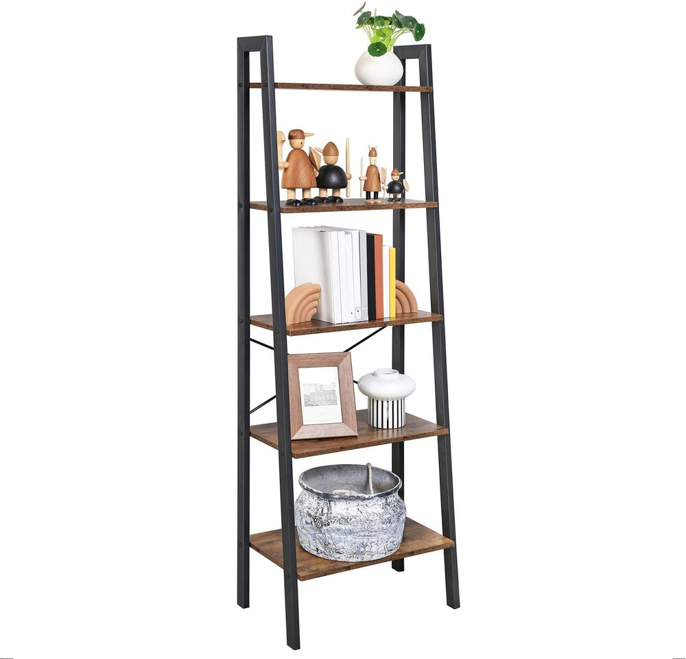 Modern Rustic Series 5 Tier Ladder Book Shelf - Rustic Brown Homecoze