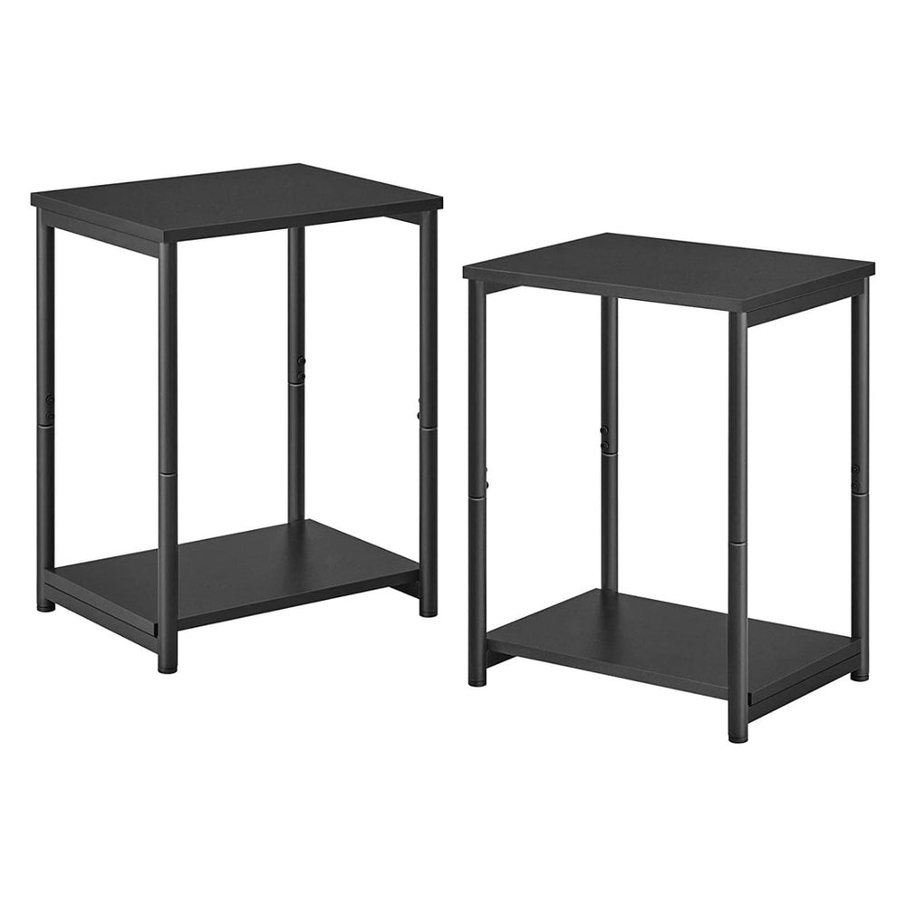 Set of 2 Bed Side Tables Stands with Storage Shelf Charcoal Black Homecoze