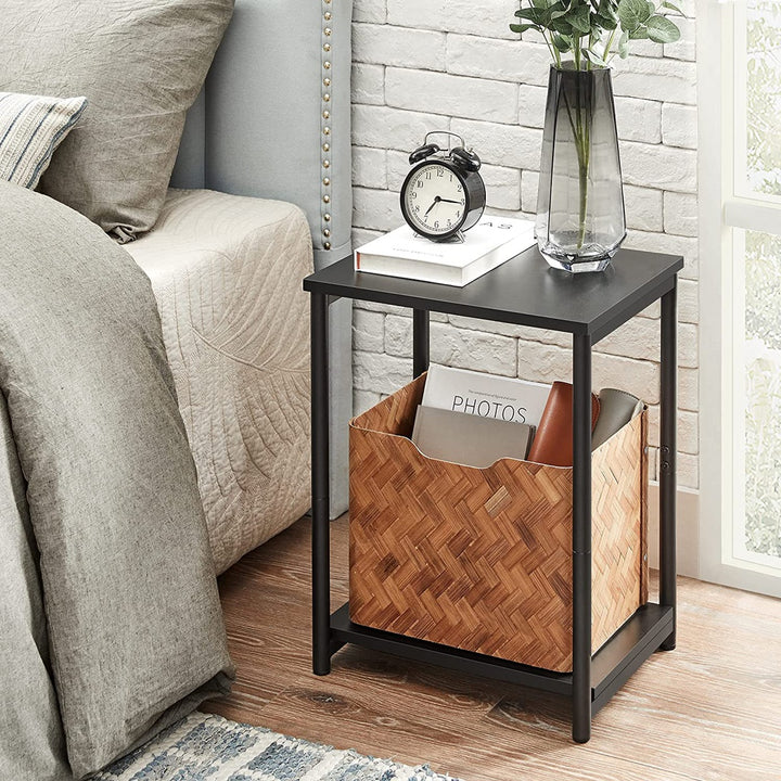 Set of 2 Bed Side Tables Stands with Storage Shelf Charcoal Black Homecoze