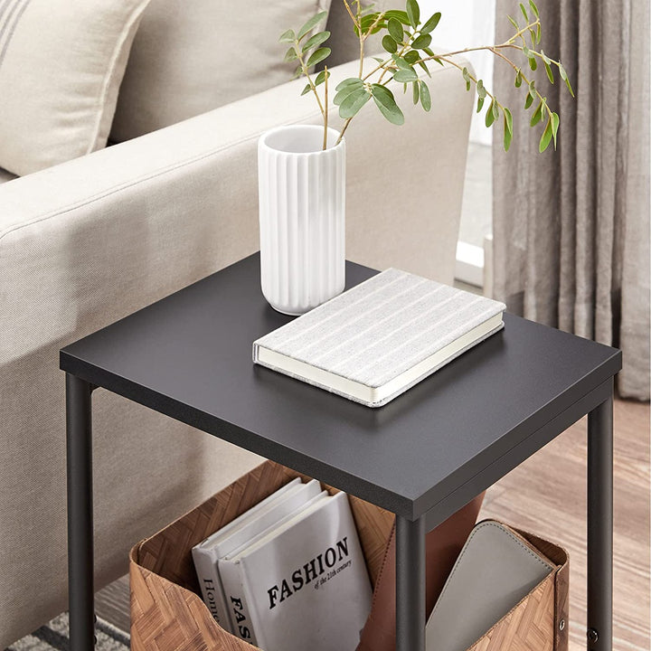 Set of 2 Bed Side Tables Stands with Storage Shelf Charcoal Black Homecoze