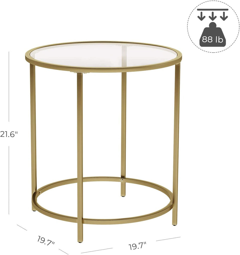 Gold & Glass Bed Side Table Nightstand 50cm