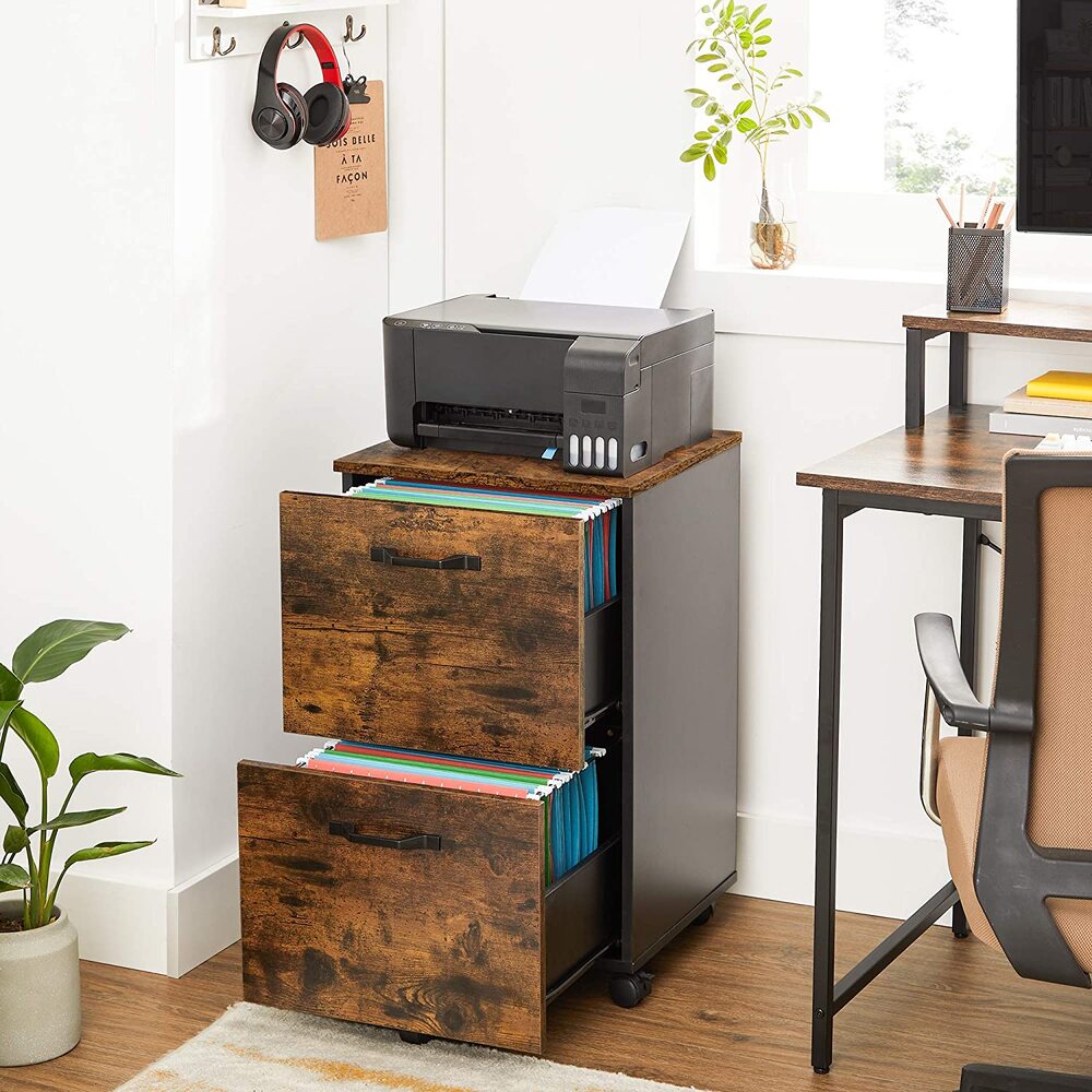 Modern Rustic 2 Drawer Filing Cabinet with Wheels