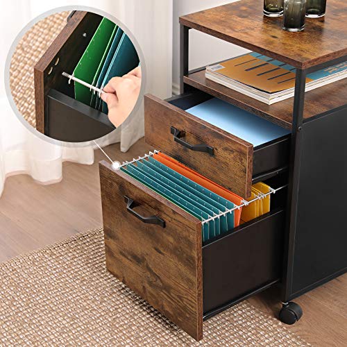 Modern Rustic Series Filing Cabinet 2 Drawers with Wheels and Shelf - Brown Homecoze