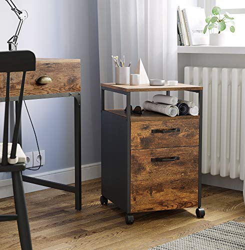 Modern Rustic Series Filing Cabinet 2 Drawers with Wheels and Shelf - Brown Homecoze