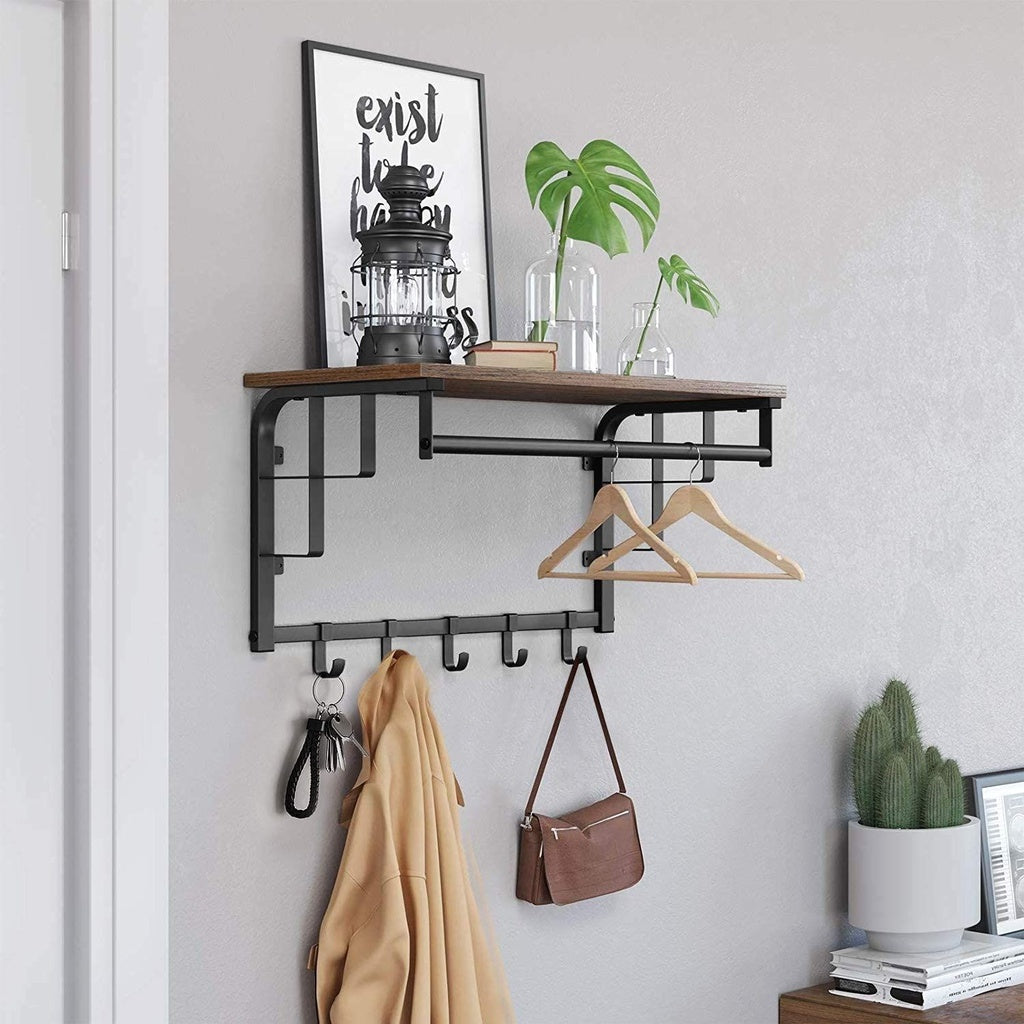 Modern Rustic Series Coat Rack Wall-Mounted Hanging Shelf Homecoze