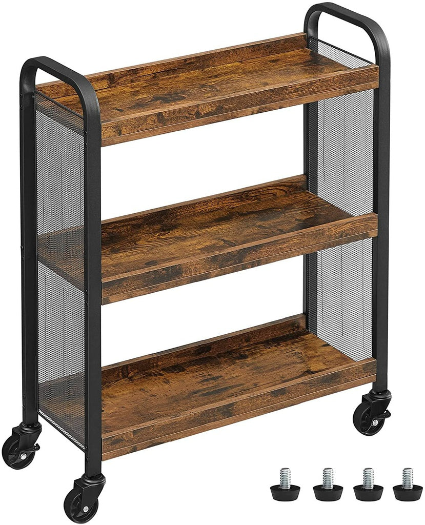 Modern Rustic Series Compact Thinline Serving Cart Kitchen Utility Trolley Homecoze