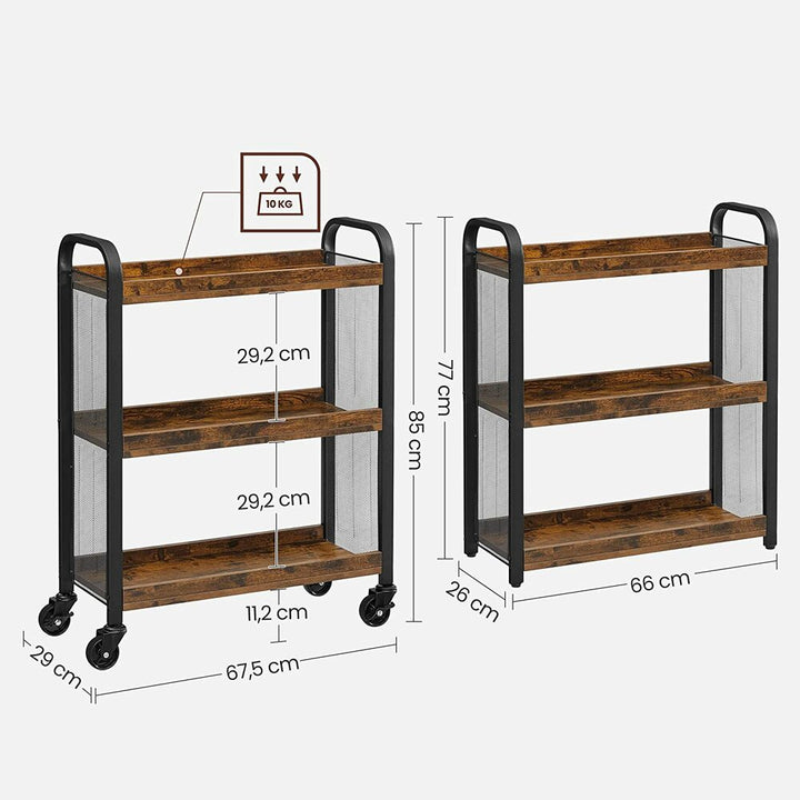 Modern Rustic Series Compact Thinline Serving Cart Kitchen Utility Trolley Homecoze