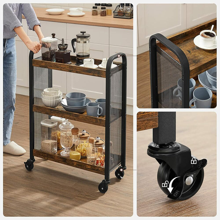 Modern Rustic Series Compact Thinline Serving Cart Kitchen Utility Trolley Homecoze