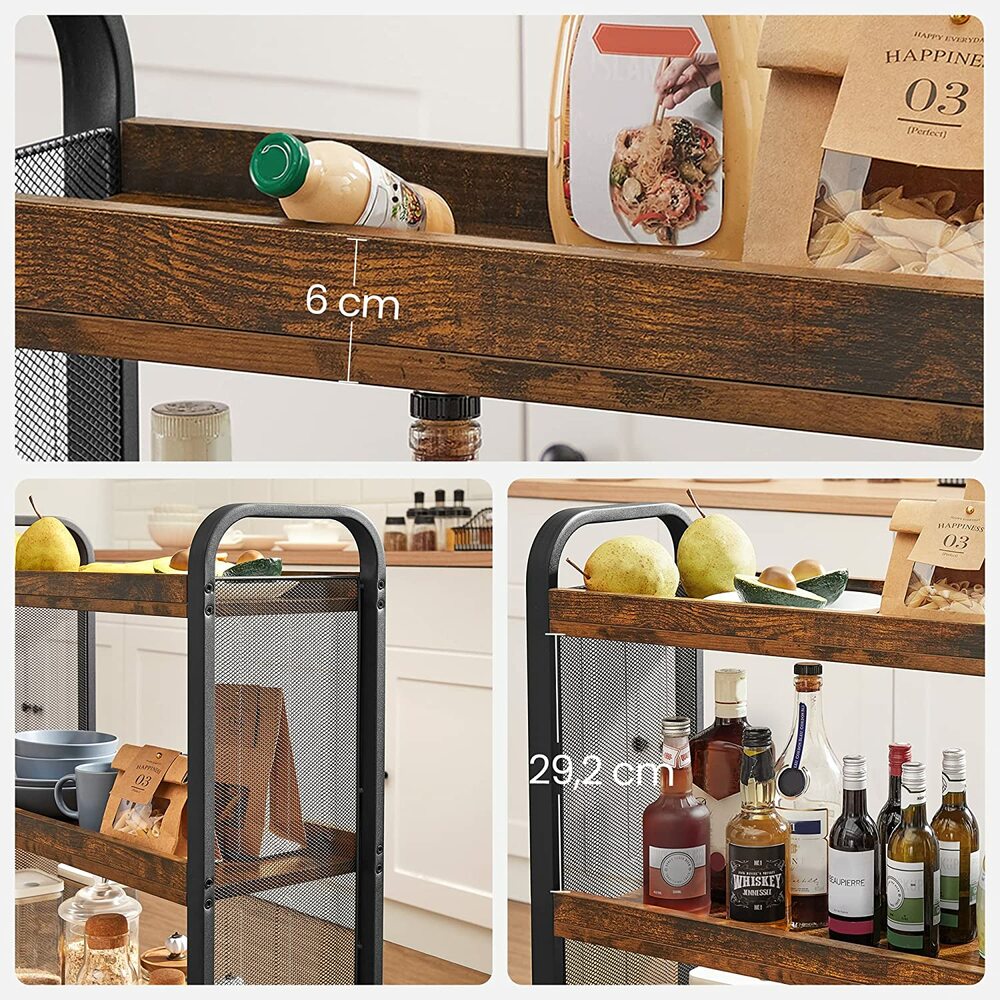Modern Rustic Series Compact Thinline Serving Cart Kitchen Utility Trolley Homecoze