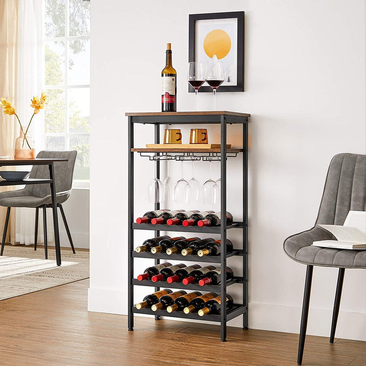 Modern Rustic Compact Wine Rack with Glass Shelf