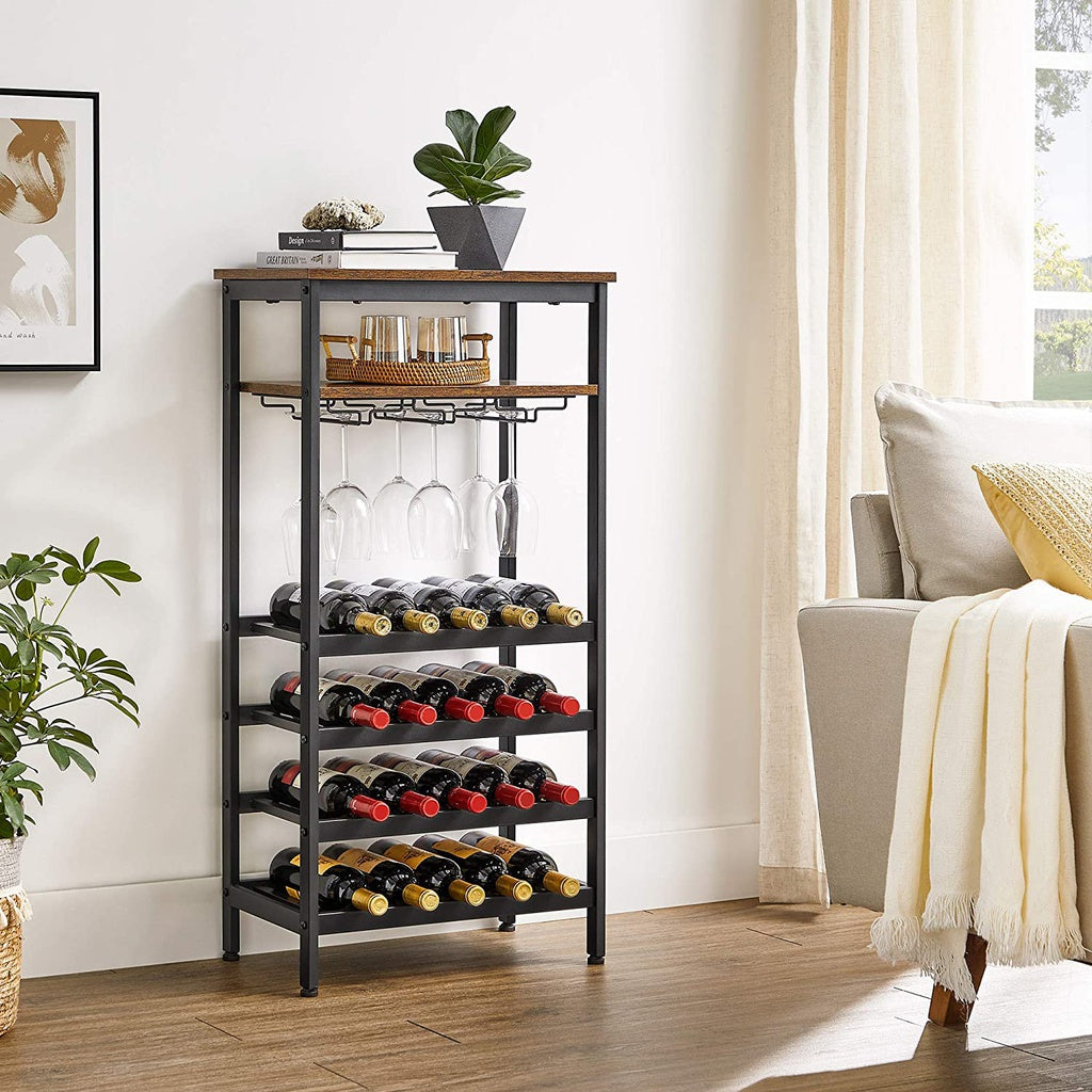 Modern Rustic Compact Wine Rack with Glass Shelf