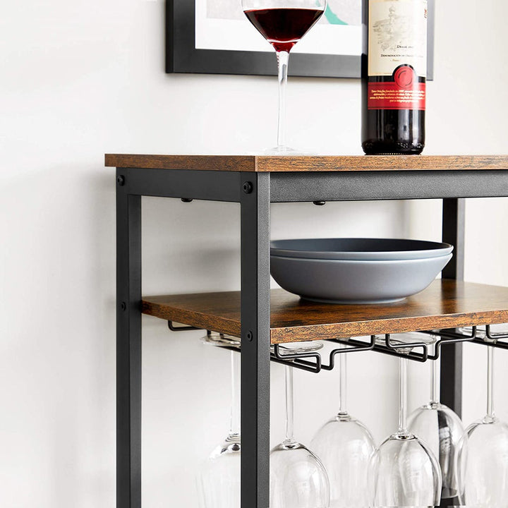 Modern Rustic Compact Wine Rack with Glass Shelf