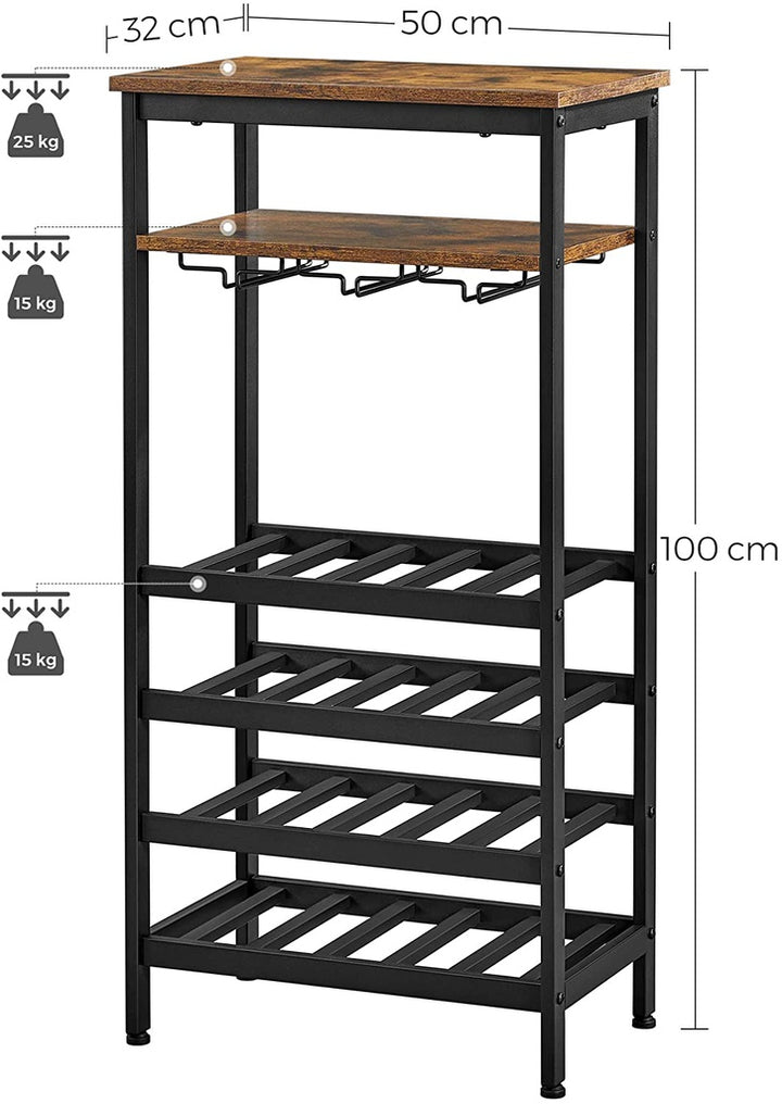 Modern Rustic Compact Wine Rack with Glass Shelf