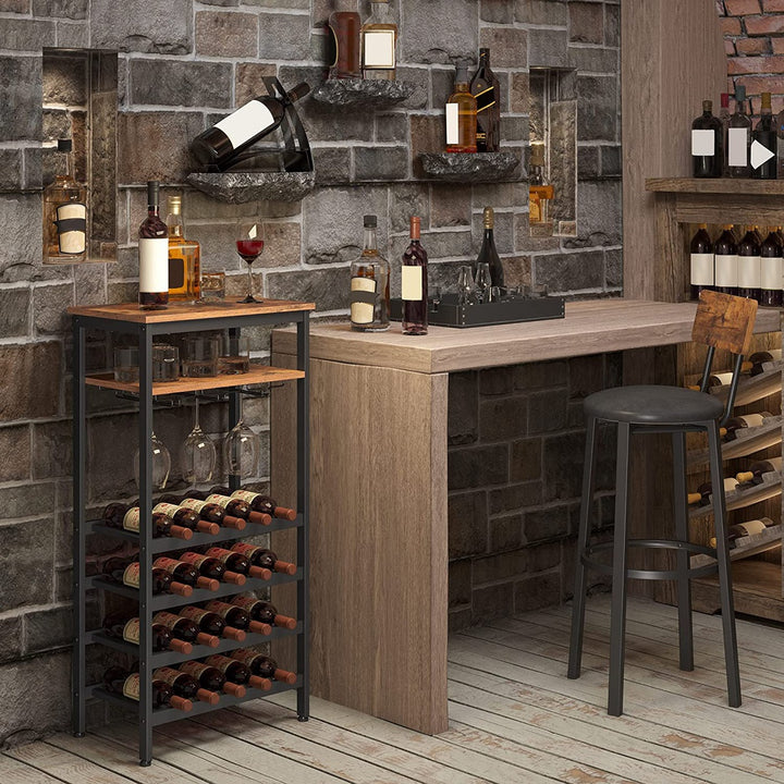 Modern Rustic Compact Wine Rack with Glass Shelf