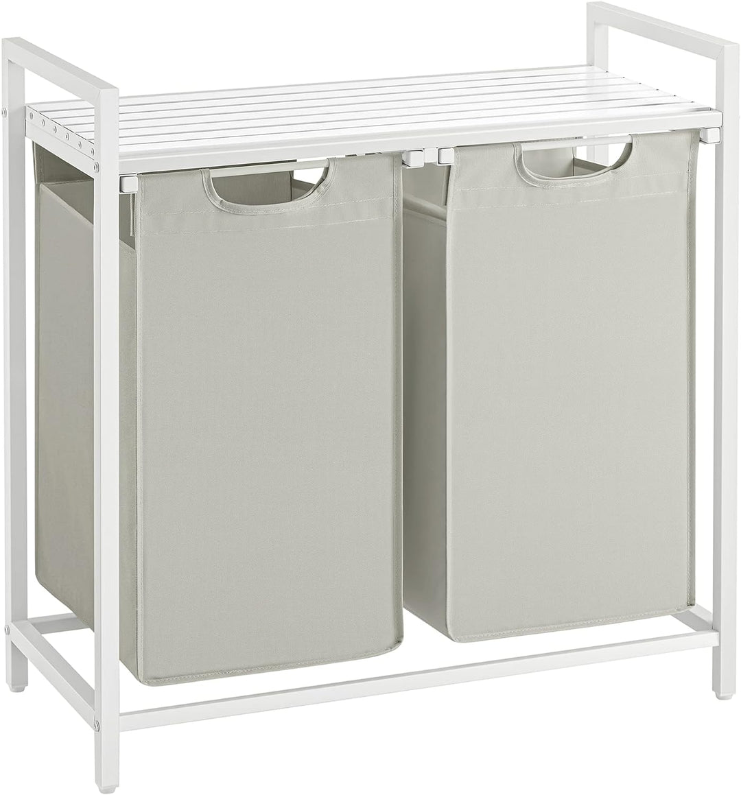 Laundry Hamper Clothes Basket with Shelf 2 x 46L Pull-Out Bags - White