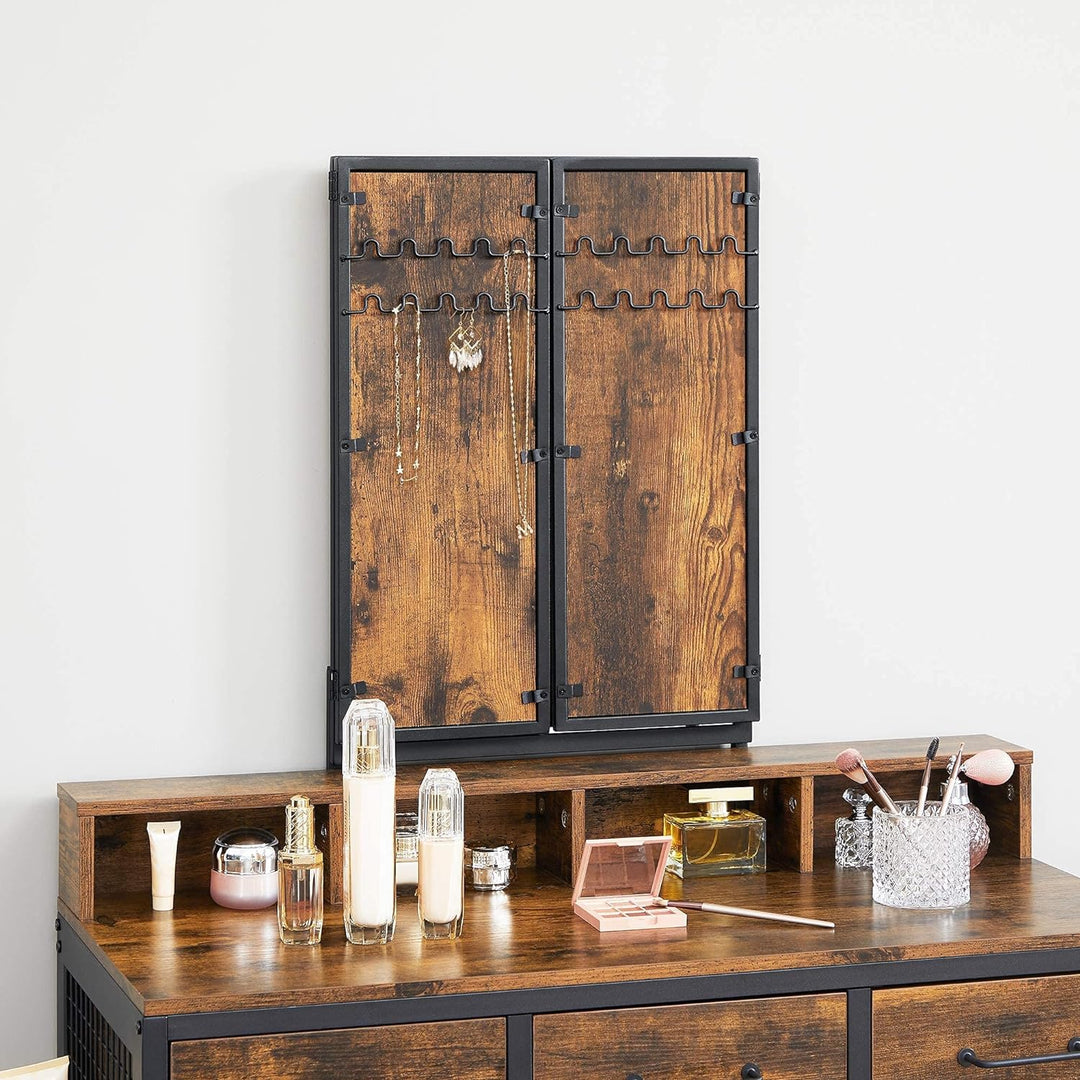 Modern Rustic Dressing Table with Trifold Makeup Mirror