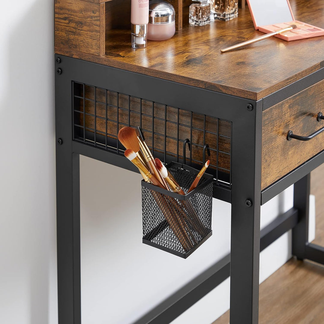 Modern Rustic Dressing Table with Trifold Makeup Mirror